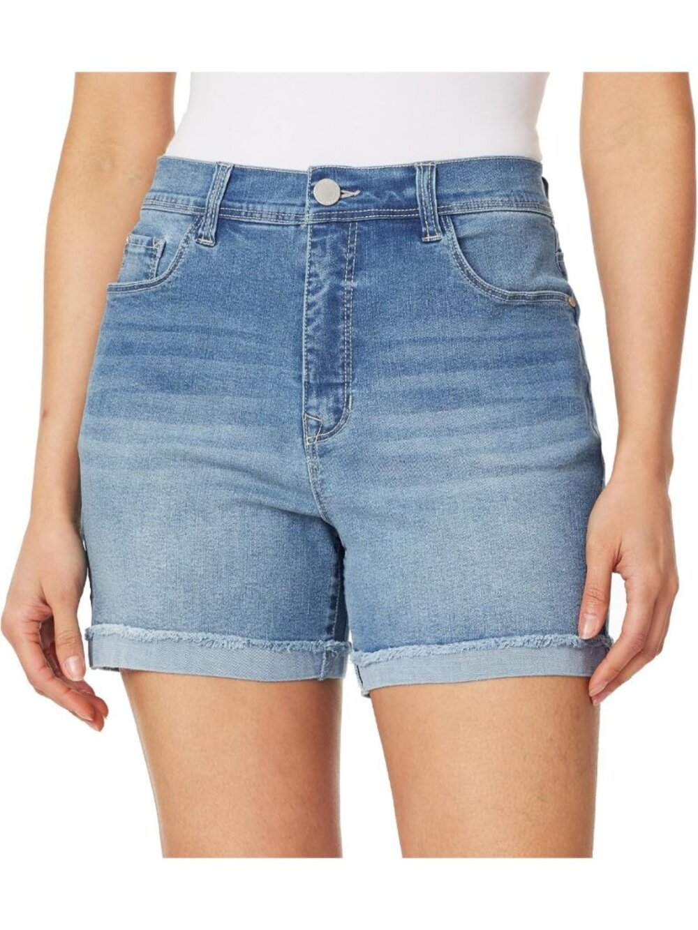 High-Rise Cuffed Jean Shorts for Women, Sizes 6-16, Casual Summer Style